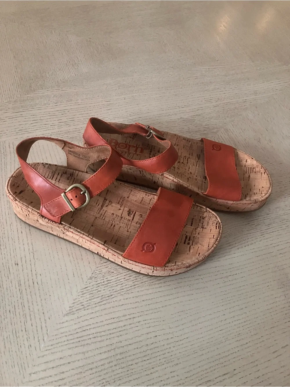 Born Orange Leather Cork Platform Sandals Size 8
